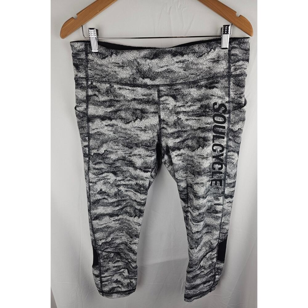 Lululemon x Soulcycle Size 12 Pace Rival Crop Leggings Black White Luxtreme